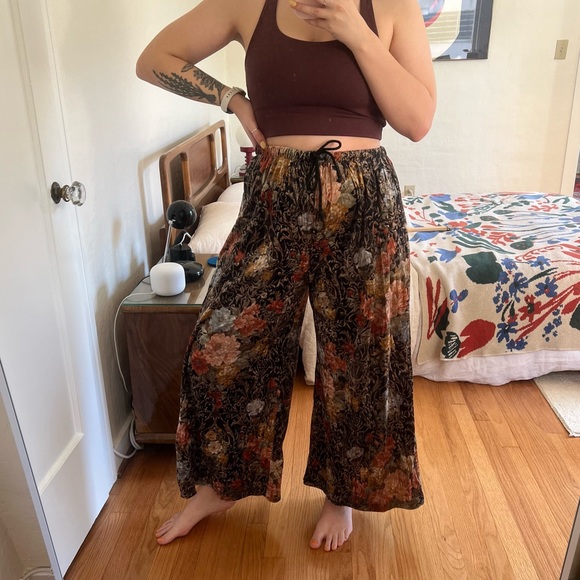 Vintage 90s Velvet Floral Wide Leg Pants - Picture 2 of 5